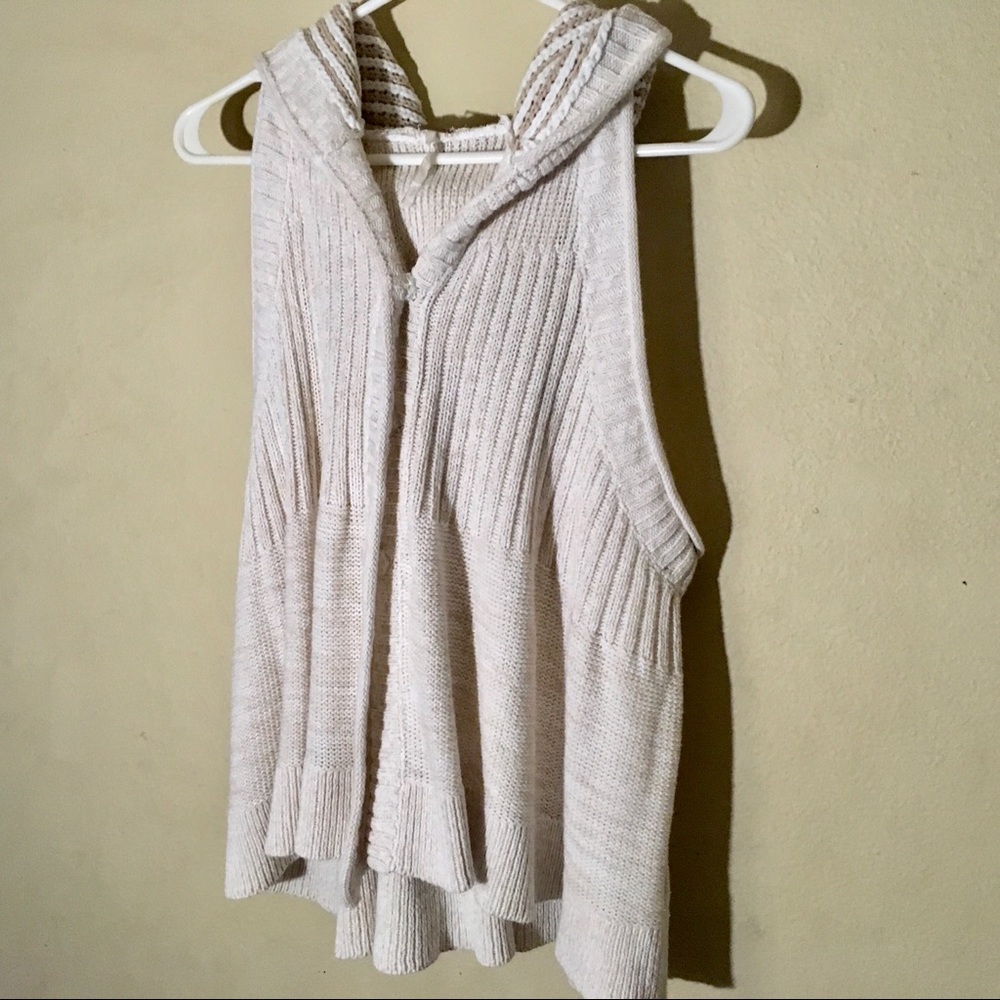 Free People Oatmeal Hooded Sleeveless Cardigan, L